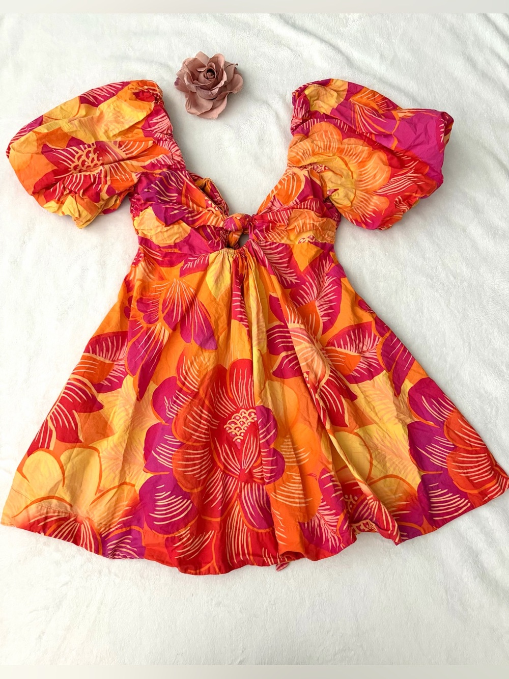 FARM Rio Red Ombre Mini Dress Bow back XL